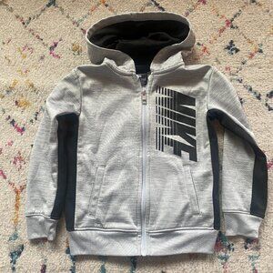 Nike Hoodie Boys 5 Small Gray Black Full Zip Dri Fit
